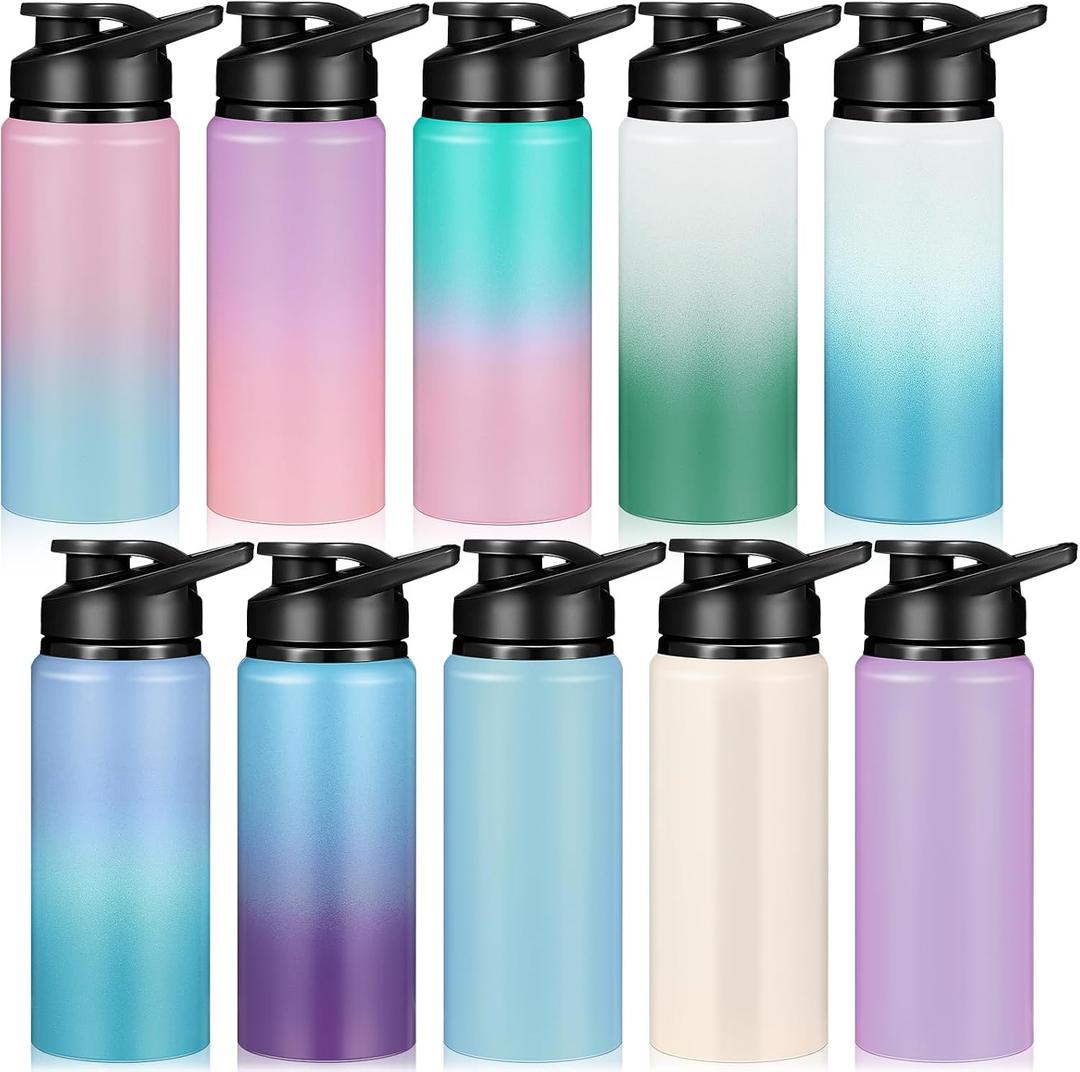 Mimorou 10 Pack Aluminum Water Bottle Bulk 20oz Reusable Sports Bottles with Snap Lid and Handle Multicolor Leak Proof Water Flask for Party Favor Gifts Gym Travel Hiking Camping Outdoor Activities