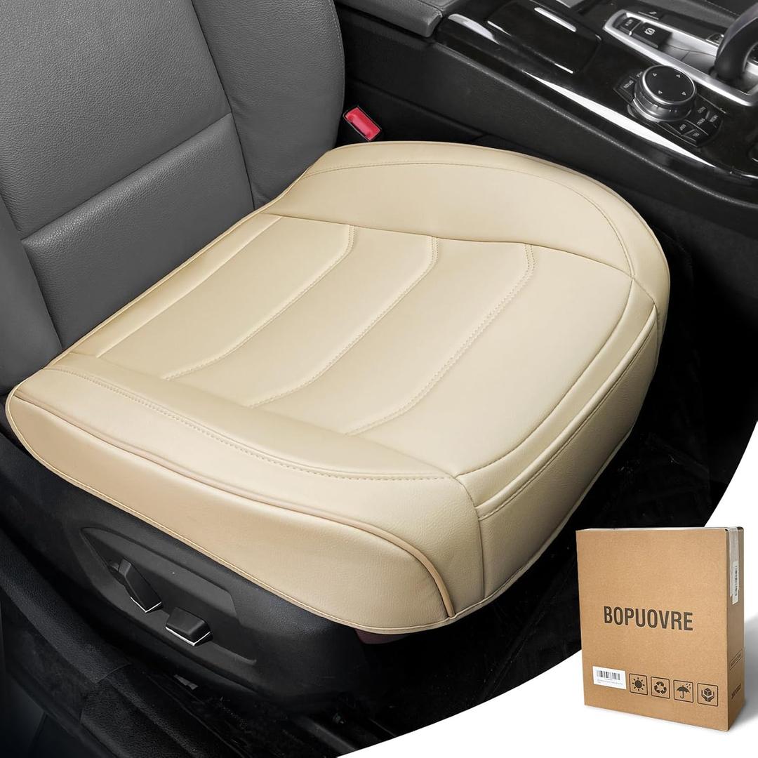 BOPUOVRE Car Seat Cover for Luxury & Comfort - PU Leather, Anti-Slip, Full Wrap Protection with Storage Pocket for Bottom Cushion - Universal Fit for 95% of Vehicles Yellowish-White,1 Piece
