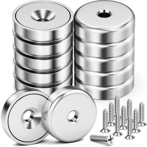 10 Pack 70 LBS Neodymium Round Base Cup Magnets, Strong Rare Earth Magnets with Countersunk Hole for Holding Tools Lifting Hanging, Disc Magnet for Wall Mounting, Stainless Screws Included