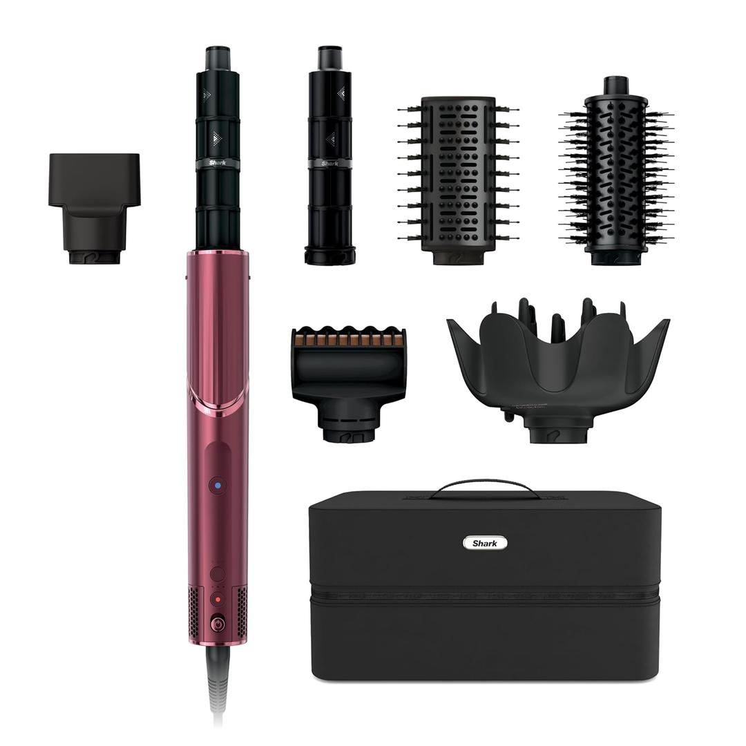 Shark FlexStyle Air Styling & Drying System, Powerful Hair Dryer Brush & Multi-Styler with Auto-Wrap Curlers, Diffuser, Paddle Brush, Round Brush, Concentrator Attachment, Black Cherry, HD457CR