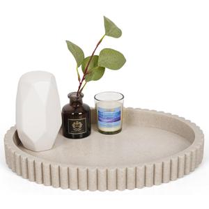 Oval Tray for Coffee Table Decor, 13" Resin Coffee Table Trays, Table Centerpieces Decorative Tray for Home Decor, Modern Decorative Centerpiece Trays, Beige Resin (13" x 9.5" x 1.5")