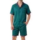 DAVID ARCHY Men's Satin Pajama Set Soft Summer Loungewear (M, Green) (M)
