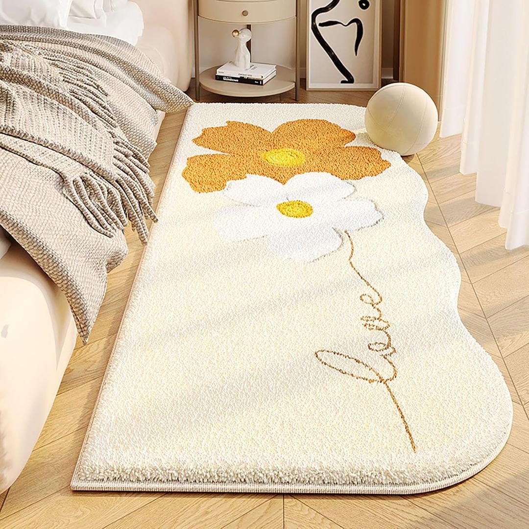 Irregular Area Rug Funny Modern Abstract Minimalist Carpets Suitable for Living Room Bedroom Lounge Area Home Decoration Anti-Slip Washable Indoor Area Carpet, Bedside Rug(Beige/Orange,19.7x47.2in)