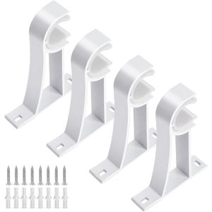 KOLAKO Curtain Rod Brackets Set of 4 White Heavy Duty Single Rod Holders with Screws, Fits 1 Inch Rods