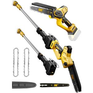 DeForce 2-in-1 Cordless Electric Pole Saw, for DeWalt 20V Max Battery, Brushless 8" Mini Chainsaw for Tree Trimming, Battery Powered Pole Saw, 16 ft Max Reach, with Extension Pole(Bare Tool Only) (Yellow)