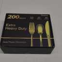 200 Count Heavy Duty Gold Plastic Silverware, 100 Forks, 50 Spoons, 50 Knives, BPA-Free, Heat Resistant, Disposable Plastic Utensils Set Cutlery Set, Plasticware Bulk