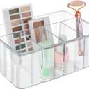 STORi 5-Compartment Clear Plastic Organizer | Rectangular Divided Makeup and Vanity Storage Bin and Office Desk Caddy | Scalloped Wall Design | Made in USA