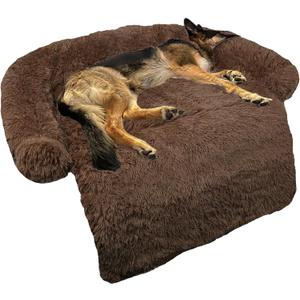 GGIB Calming Dog Bed Fluffy Plush Dog Mat for Furniture Protector with Removable Washable Cover for Large Medium Small Dogs and Cats (Large, Coffee) (45.0"L x 37.0"W x 6.0"Th)
