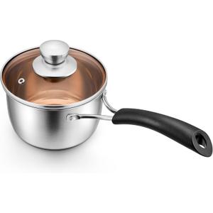 P&P CHEF 1 Quart Saucepan Small Pot, Stainless Steel Saucepan with Lid, Small Sauce Pan for Home Kitchen Restaurant Cooking, Visible Glass lid & Bakelite Heat-Proof Handles,Dishwasher Safe, 1 Pc