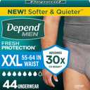 Depend Fresh Protection Adult Diapers, Incontinence Underwear for Men, Disposable, Maximum, Extra-Extra-Large, Grey, 44 Count (2 Packs of 22)