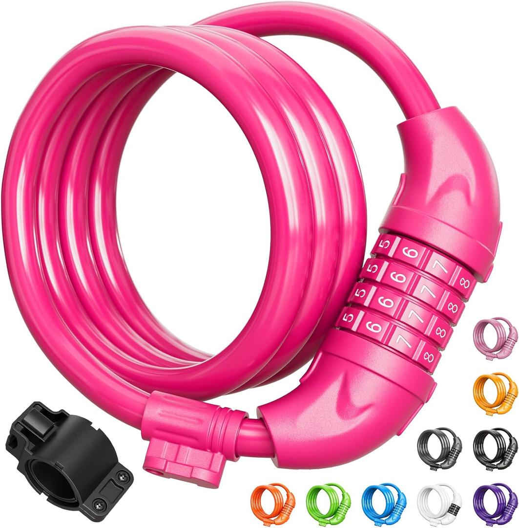 Titanker Bike Lock, Bicycle Lock 4 Feet Cable Lock 1/2 Inch Resettable Bike Lock Combination with Mounting Bracket, Bike Accessories for Bicycle, Electric Scooter, Motorcycle