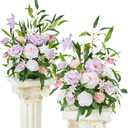 TINGE TIME Free-Standing Artificial Flower, Set of 2, Table Centerpiece with Rubber Pad, Silk Fake Flower for Wedding Centerpiece Archway Aisle Welcome Entrance (Purple&Pink)