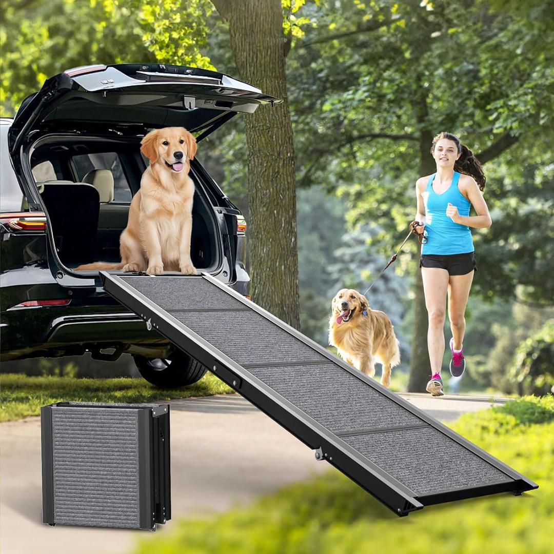 Dog Ramp for Car, SUV, Truck, and Vehicle  Portable and Adjustable Dog Ramps for Small, Medium, Large Dogs  63"x17" Folding Dog Ramp with Anti-Slip Rug Surface, Outdoor Large Dog Ramp Up to 250LBS