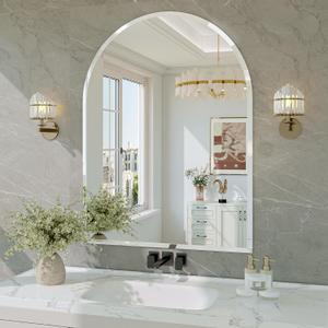 Frameless Arch Mirror, 40"x30" Bathroom Vanity Arched Mirrors with Beveled Edge, Decorative Arch Wall Mirrors for Bedroom, Entryway, Living Room