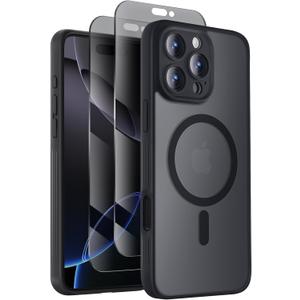 Designed for iPhone 16 Pro Case, Compatible with MagSafe, with Privacy Screen Protectors X2, [Camera Protection] [15FT Military Drop Protection] Shockproof Phone Case, 2024, Black