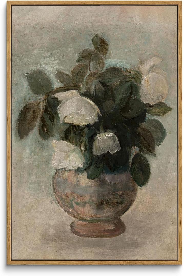 InSimSea Framed Canvas Prints Art Vintage Decor, Large Flowers in Vase Paintings Wall Art, Floral Pictures Home Decor for Bedroom Bathroom, Kitchen Office Living Room Wall Decoration, 16"x24"