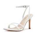 LULLASONG White Heels Strappy Ankle Strap High Women's Heels 3.5 Inch Heeled Square Open Toe Sandals for Women, Size 7