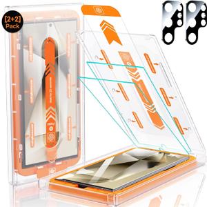 MRGLAS 2+2 Packs for Samsung Galaxy S24 Ultra Screen Protector 6.8'' with Camera Lens Protector [Auto-Dust Removal] [100% Fingerprint Unlock] HD 9H Tempered Glass 10X Military Protection, Zero-Bubble