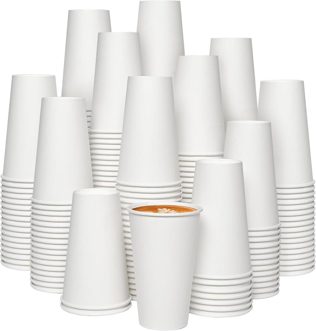 JOLLY CHEF 1000 Pack Disposable Paper Coffee Cups 16 oz Hot Beverage Paper Cups Water, Ideal for Party, Office, Home, Travel and More (White)