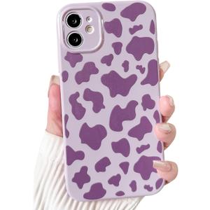3 Packs NITITOP Compatible with iPhone 12 Case Cute Aesthetic Cow Print Pattern for Women Girl Men Trendy Slim Fit TPU Bumper Silicone Shockproof Full Camera Protection Cover - Purple (Light Blue)
