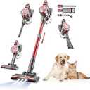 WLOTPO Cordless Vacuum Cleaner for Home, Lightweight Stick Vacuum Cordless Rechargeable with Power Suction, Up to 35 Mins Runtime, Hardwood Floor Vacuum for Pet Hair, Carpets, Tile(Light Red)