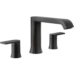Moen Genta LX Matte Black Two Handle Deck Mounted Roman Tub Faucet, Widespread Modern Bathtub Set for Soaking Tub, Valve Required, T908BL
