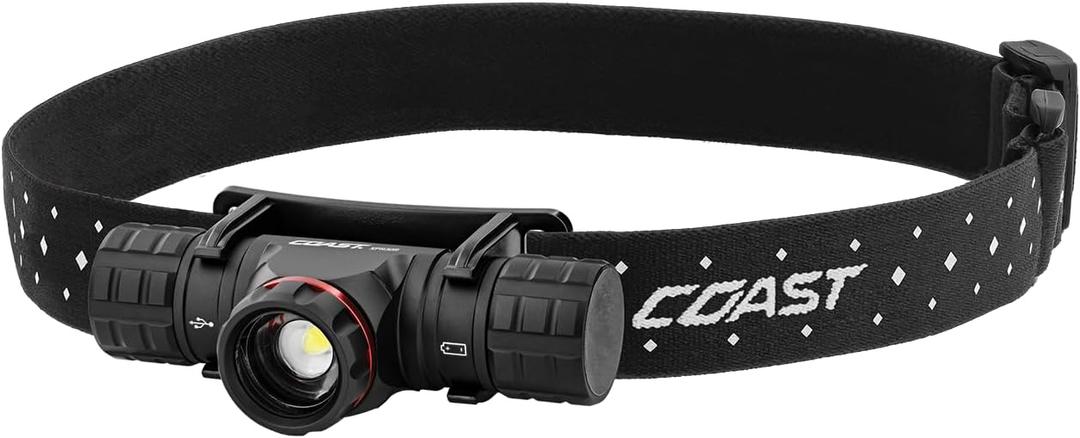 Coast XPH30R 1200 Lumen USB-C Rechargeable Dual Power Headlamp with Twist Focus Beam and Magnetic Base, Black
