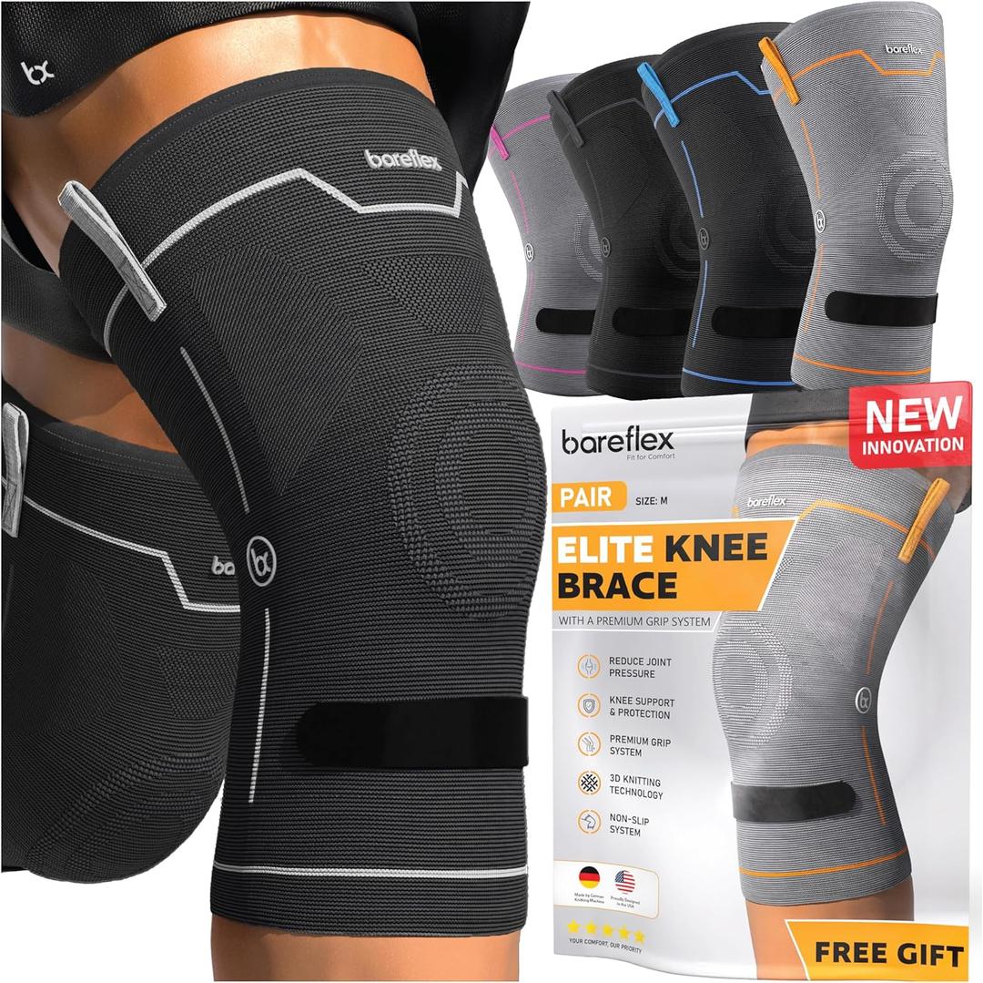 Elite Compression Knee Brace for Women & Men 2-Pack Knee Braces for Women Running Knee Pain, Knee Brace for Men, Knee Support Compression Sleeve (XX-Large, Gray)