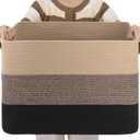 OIAHOMY 108L Large Cotton Rope Basket, Rectangle Woven Baskets for Storage, Nursery Blanket Storage Living Room, Toy Basket With Handle-25x16x16-Yellow Black