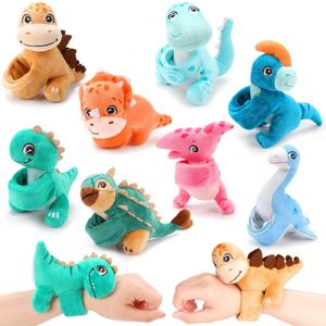 Liliful 8 Pack Kids Gifts Stuffed Animal Cat Slap Bracelets, First Day Back to School 8 Inch Plush Wrist Cute Snap Bracelet Birthday for Boys Girls Child Bulk Item Pet Adoption Party Favors (Dinosaur)