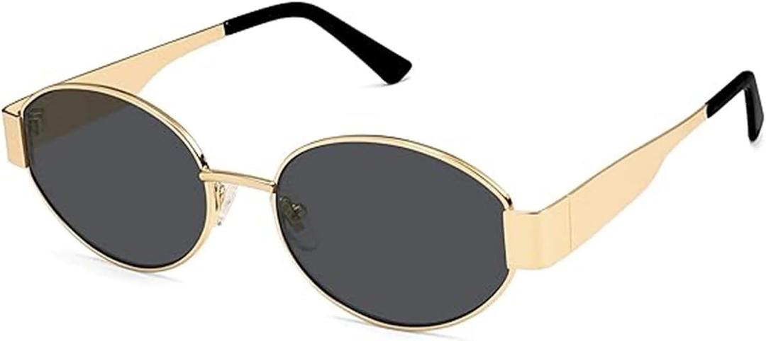 Retro Oval Sunglasses for Women Men Trendy Designer Sun Glasses Classic Metal Frame Shades 90s Gold Glasses