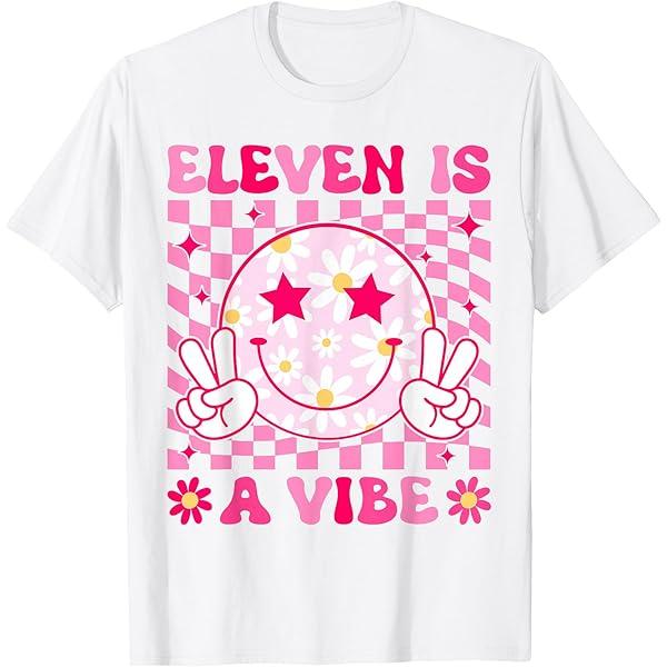 Eleven is A Vibe Groovy 11th Birthday Party Smiley T-Shirt, Small