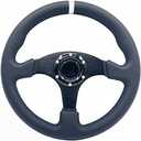 13inch/330mm White Stripe Racing Steering Wheel Genuine Leather and Aluminum Frame 6 Bolt Flat Bottom Steering Wheel for Racing/Car Sim Driving