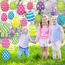 Yunlly 30 Pcs Easter Egg Decorations Outdoor Easter Tree Hanging Yard Signs 2 Size Colorful Egg Shaped Double Sided Plastic Slices Ornaments for Tree Porch Lawn Yard Outside Spring Party Decor
