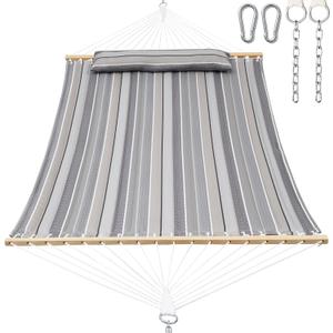GAFETE Hammock 2 Person Quilted Fabric Hammocks for Outside, Double 12ft Hammocks with Spreader Bar, Large Removable Pillow, Storage Bag, Carabiners, Max 475 lbs Capacity (Peace Dove Grey)