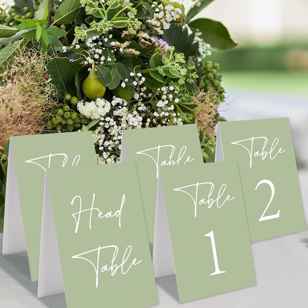 JarThenaAMCS 31Pcs Sage Green Table Numbers Head Table 1-30 Wedding Table Signs Reserved Seating Signs for Wedding Birthday Party Reception