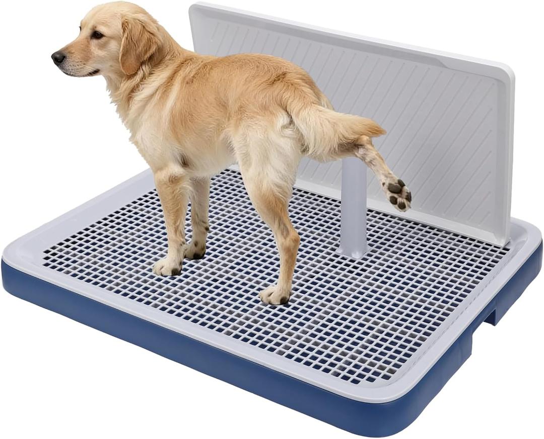 Indoor Dog Potty Tray with High Wall, 19.3 x 24.8 in Mesh Training Toilet for Puppy and Small Dogs, Deep Base Pee Pad Holder with Splash Guard, Non-Slip Bottom, Easy-Clean, House Training Use