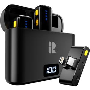 Rythflo Wireless Lavalier Microphone for iPhone/Android/iPad/Laptop Dual Lav Mic with Charging Case, AI Noise Reduction, 50H Battery, 230ft Range, Lapel Microphones for Video Recording, Vlogging