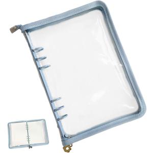 A5 Binder, 9.96x7.28in Pocket 6 Ring Binder PVC Notebook Cover with Zipper, Waterproof A5 6 Ring Zipper Wallet for Cash Budget System, Journaling, Planner (Blue)