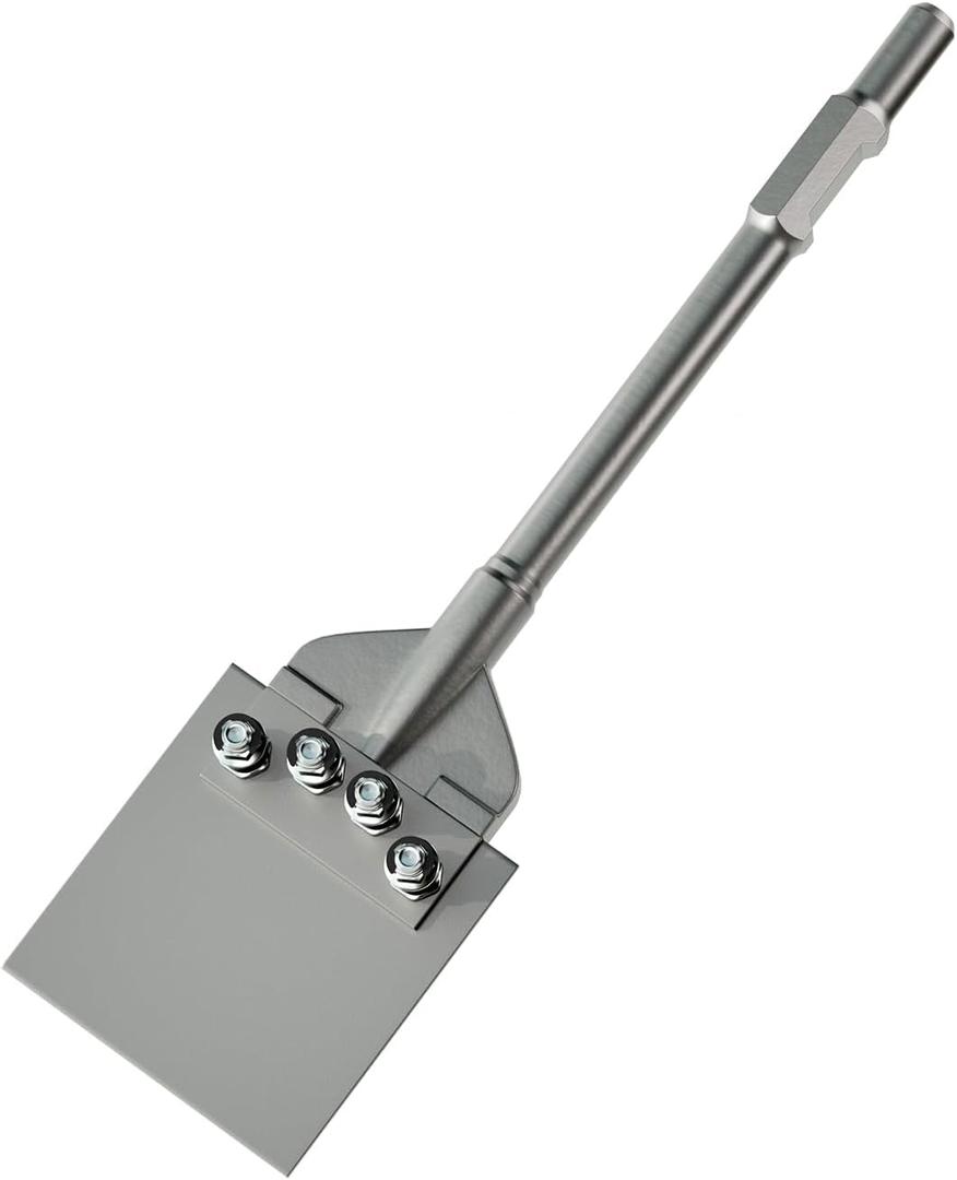 65A Shank 6 Inch Wide Floor Scraper Chisel Bit - 24" Long Alloy Steel Jack Hammer Drill Bit Blade Scraper, Spring-loaded Bolt Reinforcement, Removal Tools for Tile Thinset Hardwood Adhesive, Medium to Large