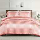 Whale Flotilla 2-Piece Reversible Silky Soft Twin Size Comforter Set, Luxury Stripe Satin Comforter Bedding Set with Satin Pillowcase, Lightweight Duvet for All Seasons, Pink (Twin(68"X88"))