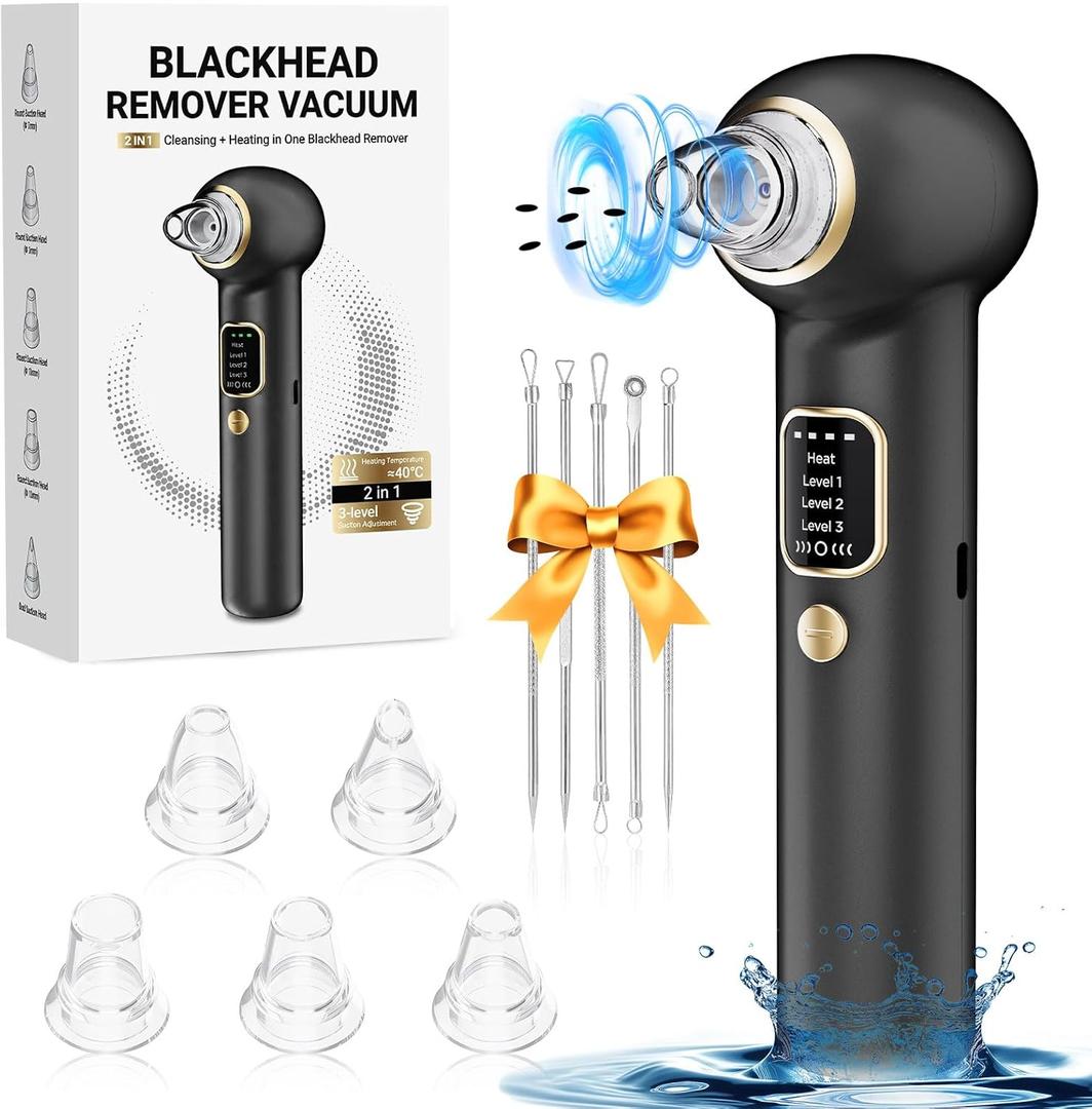 Pore Vacuum Blackhead Remover, Blackhead Extractor with 3 Adjustable Suction Levels, 5 Probes, Blackhead Remover Tools for Women and Men (Black)