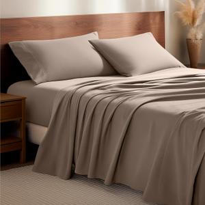 Bare Home Flannel Sheet Set 100% Cotton, Velvety Soft Heavyweight  Double Brushed Flannel  Deep Pocket (King, Taupe)
