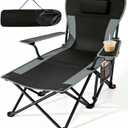 Suteck Camping Chair with Foot Rest, Reclining Folding Beach Chairs, Black