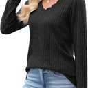 JomeDesign Womens Sweaters Casual Long Sleeve V Neck Lightweight Tunic Pullover Sweater Tops (Black, S)