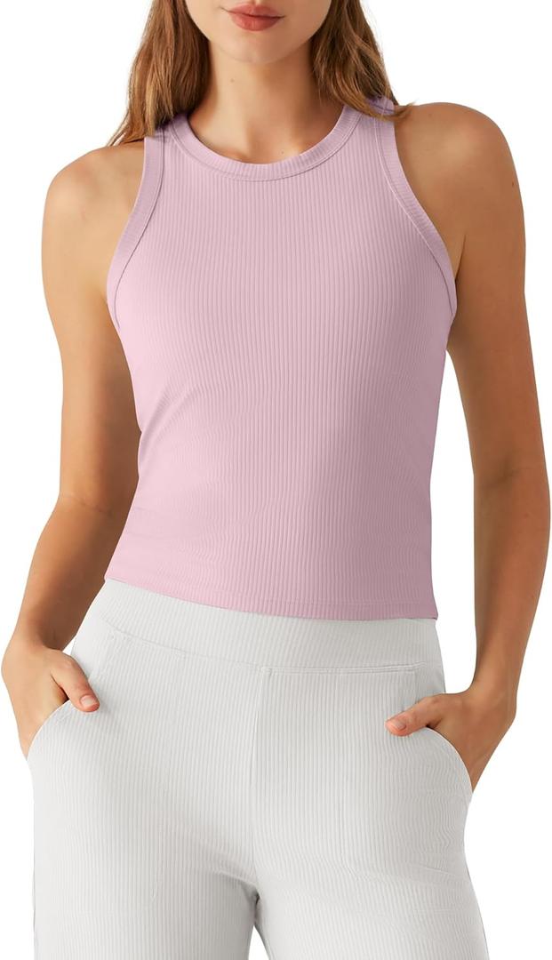 G4Free Workout Tank Tops for Women Slim Fitted Racerback Ribbed Athletic Gym Yoga Tanks Summer Casual (Small, Blush)