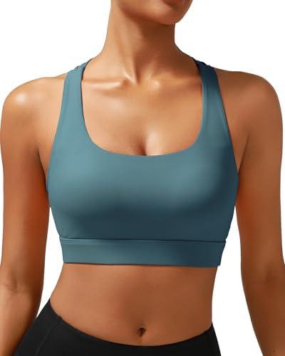RUNNING GIRL High Impact Sports Bras for Women - Scoop Neck Strappy Sports Bra High Support Moulded Cup Workout Bra.M