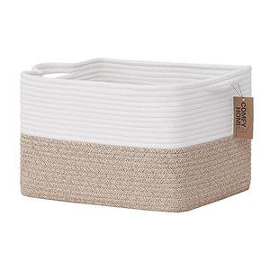COMFY-HOMI Cotton Rope Woven Basket with Handles for Shelves,Toys,Book, Cloth Storage Baskets Bin for Organizing-13.5"x11"x9.5" Toy Decorative Organizer for Living Room, Bathroom-White/Black Line