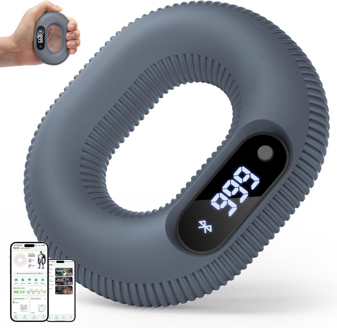 Smart Grip Strength Trainer with Bluetooth APP - Squeeze to Play Games & Scroll TikTok Hands-Free, Soft Silicone, Portable Hand Exercise for Strength, Stress Relief & Rehab (40 LB)