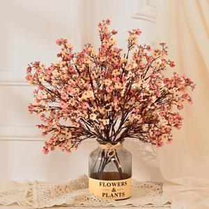 Yastouay Fake Fall Flowers Thanksgiving Table Decor, 5Pcs Fall Beige Brown Artificial Flowers for Decorations, Babys Breath Artificial Flowers Bulk for Thanksgiving Fall Decor Floral Arrangement